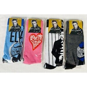 New Elvis Rock Crew Socks Unisex 7-12 Crew Multicolor Novelty Fun Set of 4 Pairs